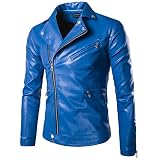 Placck メンズ ボンバー ジャケット ラペル ファッション ライダース アウター ブルゾン M-5XL PU レザー ジャケット コート YF005BlueM Placck メンズ ボンバー ジャケット ラペル ファッション ライダース アウター ブルゾン M-5XL PU レザー ジャケット コート YF005BlueM
