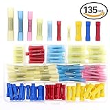 Hilitchi 135Pcs Waterproof Nylon Heat Shrink Butt Insulated Terminals Quick Splice Electrical Wire C