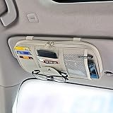 Da by Leather 車用サンバイザーオーガナイザー 車内アクセサリー ポケットオーガナイザー トラック収納ポーチホルダー マルチポケットネットジッパー付き グレー