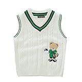 PANCY 子供服 秋冬 袖なし セーター ニットベスト Vネック 制服 シンプル 男の子 女の子 くま(100cm,白)