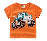(美来Kids) 子ども服 男の子 キッズ Ｔシャツ 半袖 車 普段着 夏服 カジュアル 100 110 120 (110, オレンジ)