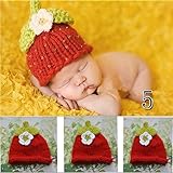 ハンドメイド 0-1歳 撮影写真 ベビー 幼児 ソフト帽子 毛糸編む キャップ 花飾りイチゴ 身丈70cmに合う 【1点】