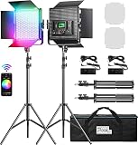 Pixel RGB LED ビデオライト 2パック 552 LED撮影ライト 360°フルカラー APP制御 2600K-10000K CRI 97+調光可能ライト ゲーム/YouTube/写真/スタジオ撮影/ビデオ撮影用