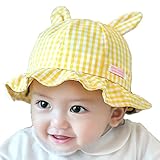 Ruideng 赤ん坊の帽子子供の帽子の布キャップ夏帽子格子縞のウサギの耳ビーチハット (Yellow)