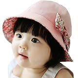 Evelin LEE Girl Kids夏Wide Brim Floppyビーチサンバイザー麦わら帽子リボン付き カラー: レッド