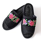 [シェニール織りテープ] 健康サンダル 日本製 黒 ブラック ヘルススリッパ ローズ (ブラック)