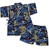 ボーイズ|ベビー|浴衣|甚平[くろわっさんす べべ]ベビー甚平|甚平上下セット|龍神|龍柄|和柄|日本製生地|男の子|男児|ボーイズ 90cm ブルー