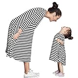 Remeehi 親子 オソロ服 縞模様 子供服 キッズ ワンピース 女の子 ママ ワンピ ファション 七分袖 長袖 ポケット付き 春夏 子供用