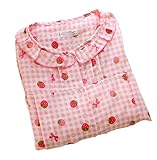 Godlovefullレディース パジャマ 上下セット 前開き 長袖 春夏秋 綿 ルームウェア 2重ガーゼ 部屋着 寝間着 便利服 柔らかい 授乳口付き マタニティ パジャマ (L)