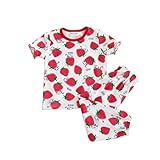 Masonanic 綿100％ 子供服 女の子 半袖シャツ＋ロングパンツ セットアップ ベビー服 いちご柄 幼児 春夏 カジュアル フリル袖 【90cm・100cm・110cm・120cm】 (120