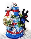 (パンパースS) 産祝い おむつケーキ GASPARD＆LISA リサ＆ガスパール オムツケーキ 名入れ 名前入れ サンキャッチャー 3段ケーキ 女の子 男の子 ギフト プレゼント (7月の誕生石のサ