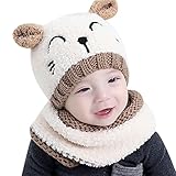 mioim 子供 用 ニット帽子 男の子 女の子 猫耳 ニット帽 ベビー キッズ 赤ちゃん かわいい ニットキャップ ネックウォーマー一体型 (オフホワイト)