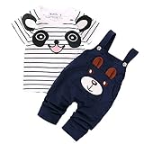 【SEBLES】ベビー 赤ちゃん オーバーオール Tシャツ セット ツーピース カジュアル 熊 クマ くま パンダ ぱんだ アニマル ユニセックス 春 夏 秋(ネイビー,100cm)