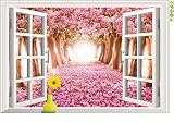 Dnven (24"w X 35"h) 3d Romantic Dreaming Sakura Pink Cherry Blossom Trees in Forests Creative 3d Win