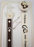 Beige Monkey Ribbon Pacifier Clip by Crystal Dream