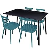 ダイニングセット 5点セット 選べるカラーバリエーション 15通り リプロダクト ポリプロピレン素材 4人掛け 幅120cm テーブル/ブラック チェア/ターコイズ