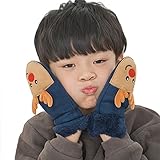 暖かい手袋　キッズのびのび手袋　シカ模様　可愛い ウインターマジックグローブ 冬用手袋 首に掛ける　ブルー