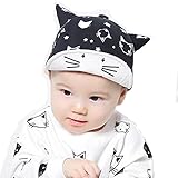 Spinas(スピナス) キッズ ベビー 帽子 キャップ ロゴ 猫　ちゃん　耳付き つば かわいい 日よけ UVカット 熱中症 防止 おでかけ 男の子 女の子 全2色 ブラック ホワイト (ブラック　