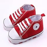 ベビーシューズ　子供スニーカー　赤ちゃん可愛いレースアップズック運動靴　女の子　男の子　歩行練習　快適　柔らかい底　綿布　レッド　13cm　12-18ヶ月に対応靴　春夏秋