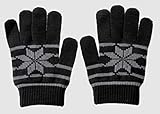 汚れが付きにくい！撥水加工キッズのびのび手袋　雪結晶＆ボーダー柄 チャコールグレー