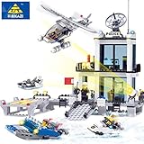 camok Police Station Building BlocksヘリコプターボートモデルBricksおもちゃCompatible brinquedos誕生日ギフト