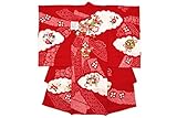 初着　赤　レッド　桜　梅　花　熨斗　刺繍　鹿の子絞り　疋田染め　桶絞り