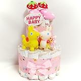 s113 おむつケーキ２段　女の子　ロディ水鉄砲＆ベビーソックス 即納オムツケーキ　出産祝い