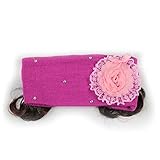 【ノーブランド品】ベビー・キッズ ウィッグ付き フラワーニットヘアーバンド ローズピンク