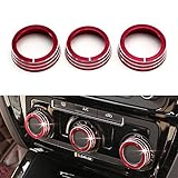 iJDMTOY 3pcs Red Anodized Aluminum AC Climate Control Ring Knob Covers For Volkswagen MK6 Golf GTI J