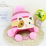 防寒 ニット帽子 女の子 男の子 かわいい防寒帽子 ボンボン付き 2017 新製品 pink