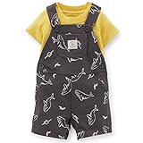 カーターズ Carter's　男の子用イエローxグレーマリンサメショートオール&Tシャツお出かけ用2点セット　並行輸入 (6months(61-67cm)) [並行輸入品]