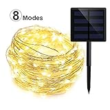 Solar String Lights GEEKHOM Ourtdoor Waterproof Warm White Starry Fairy Lights 33 feet 100 LED 8 Mod