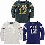 Ralph Lauren（ラルフ ローレン）プリント コットン Ｔシャツ 長袖（緑色・灰色・青色）【月齢：9ヶ月】（並行輸入品） (9M（9ヶ月）, 青色)