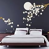 Removable Self-Adhesive Wall Stickers Cherry Blossom Under Moonlight Mural Art Decals Vinyl Home Dec