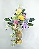 優しい色合いの清バラとデンファレとグリーンカーネーションとマムのお仏壇の 御供アレンジ花瓶付