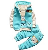 CXYP　キッズ服　秋冬　女の子　男の子　上下3点セット　チョッキ　ベスト　コットン　子供服　クマ　カワイイ　暖かい　カジュアル　幼児　長袖　80cm～110cm (100cm, ブルー)