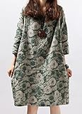 (ラフマトーン） Lafumatone ゆったり 花柄 ワンピース チュニック ７分袖 レディース 緑色 ＸＬサイズ