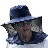 Bleaf ガーデニング・農作業・アウトドアに♪虫よけネット付き日よけ帽子夜釣り 害虫駆除 蜂 駆除 ぶよ 蚊 対策 虫よけ 養蜂 草刈り ガーデニング (ネイビー)