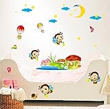 ufengke Cartoon Night Flying Fireflies月と星キュートマッシュルーム壁飾り、子供の部屋保育園取り外し可能な壁のステッカー壁画