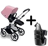 Bugaboo 2015 Buffalo Stroller Complete Set in Aluminum/Soft Pink Canvas Fabric Set + Bugaboo Cup Hol