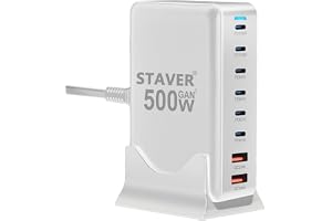 500W 充電器 【 GaNFastⅢ 8ポート 2*単口100W 】 PD3.0対応 8ポート同時急速充電 2*100W&4*65W&2*QC20W 6 USB-C＆2 USB-A 縦式省スペース ダブル GaNFastⅢ(窒化ガリウム) 2*10