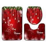 Chopモールクリスマスバスルーム装飾ライトLuxuryシリーズトイレシートカバー3 Pieceラグトイレ蓋カバーバスマットXmasバスルームホテル用デコレーション Xmastoilet09_Ange