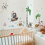 ufengke Cartoon Pirate Ship Monkey Pirate Coconut Island壁飾り、子供の部屋保育園取り外し可能な壁のステッカー壁画
