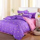 uxcell? Moon Stars Pattern Pillowcase Quilt Cover Bedding Set Queen Purple [並行輸入品]