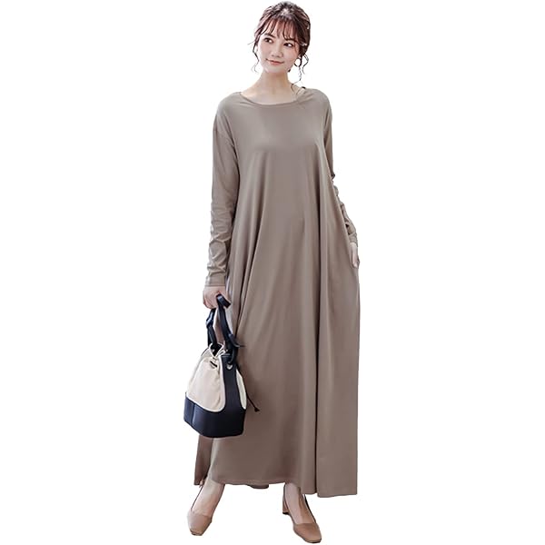 You color マキシワンピ Tシャツ 無地 シンプル 長袖 フレア ワンピース レディース 産後 妊婦 大人 カジュアル オーバーサイズ rt3080 ファッション