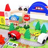xshionレールOverpassesおもちゃ木製パズルブロックUrban Jigsaw for Children教育