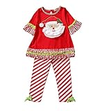 AmazingDeal 子供服 女の子 クリスマス サンタ ストライプ 長袖　春秋冬 上下セット 綿製品 衣装 可愛い (70)