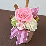 エルフルール〕シナモンスティックと1輪バラのプリザーブドフラワークリアケース付 カラー：ピンク フラワーギフト 誕生日 還暦 母の日