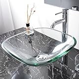 バスルーム強化ガラス容器シンクナチュラルクリアスクエアシェイプ透明Basin