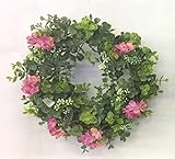 玄関飾り 造花★ユーカリ×ハイドランジア（ローズ） リース28cm